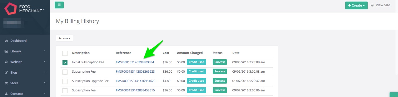 Billing History Screenshot