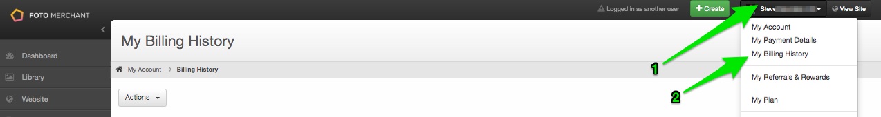 Billing History Navigation Screenshot