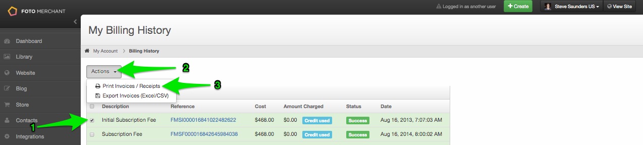 Print Invoice Option Screenshot