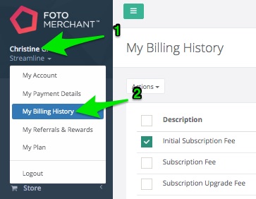 Billing History Navigation Screenshot